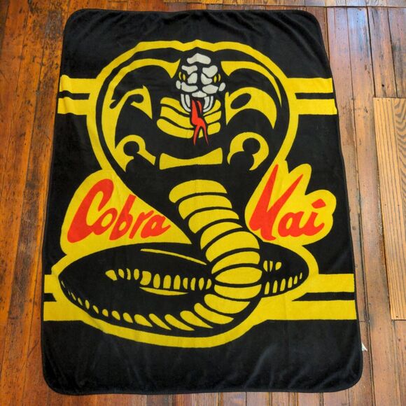 Cobra Kai TV Show Fleece Blanket Yellow Black Size 56x42 Big Logo - Picture 2 of 7